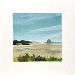 8x8 PNW Original Oil Painting Oregon Coast Cannon Beach Seascape Ocean Signed